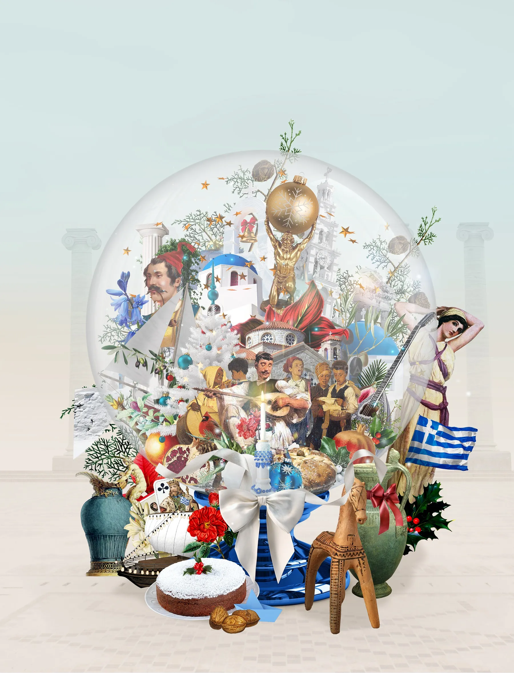 Globo de Natal com cenas festivas de todo o mundo