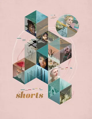 Geometric collage of diverse faces and scenes in hexagonal shapes