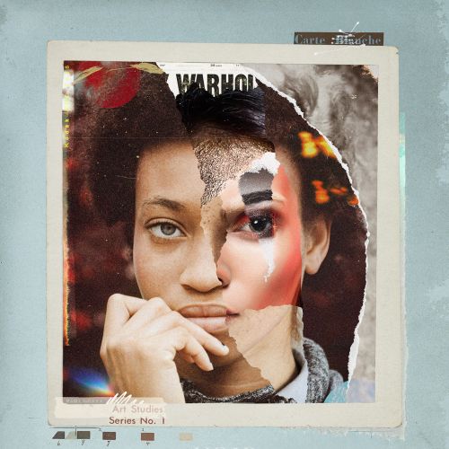 Portrait of woman with torn paper and artistic collage effect