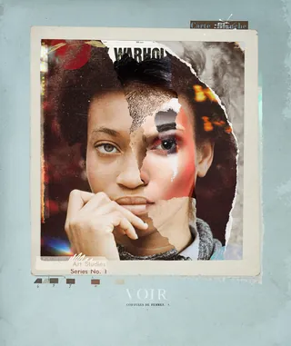 Portrait of woman with torn paper and artistic collage effect