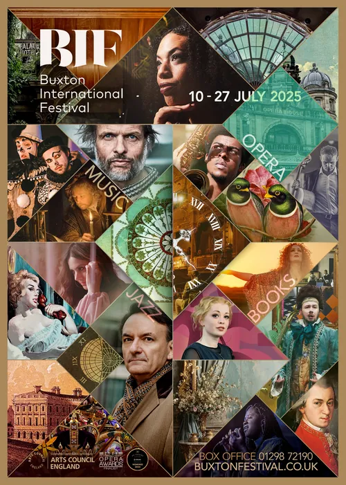 Collage von Künstlern und Kunstwerken für das Buxton International Festival 2025
