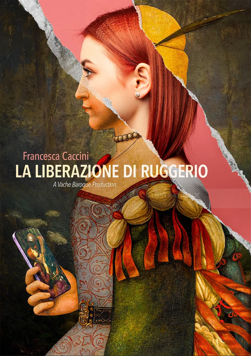 Woman in Renaissance-style clothing holding a smartphone by Patrick Boyer
