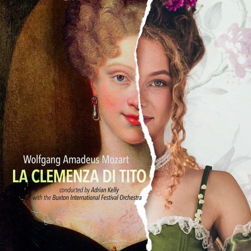 Auf dem Cover des Albums „La Clemenza di Tito“ von Patrick Boyer ist ein geteiltes Bild einer klassischen und einer modernen Frau zu sehen.
