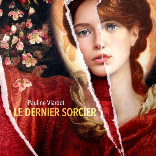 Torn painting of woman with saint halo by Patrick Boyer