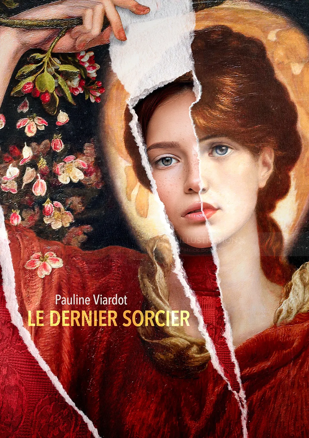 Peinture déchirée d'une femme avec une auréole de saint par Patrick Boyer