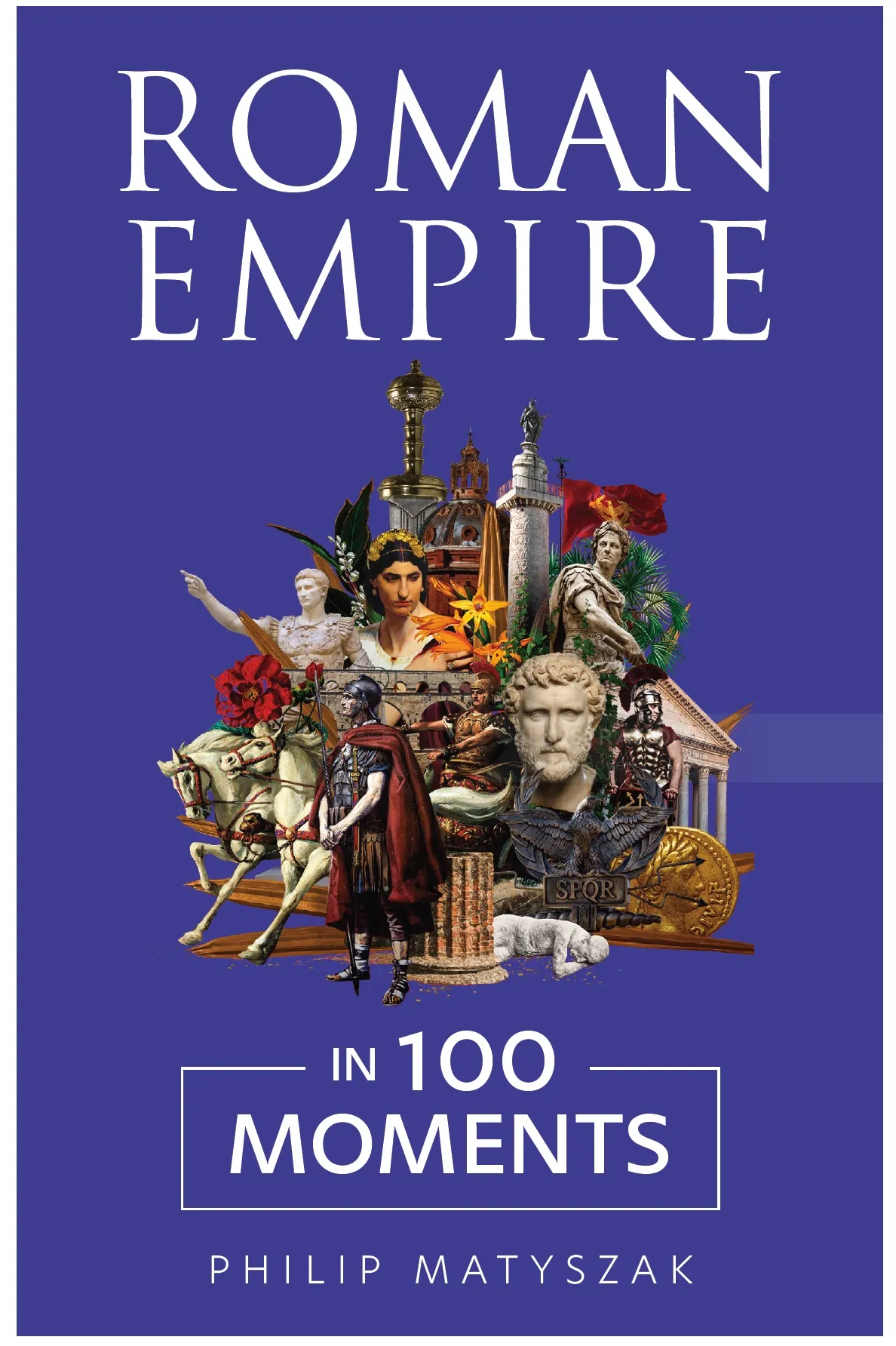 Book cover of Roman Empire featuring statues and historical figures by Patrick Boyer