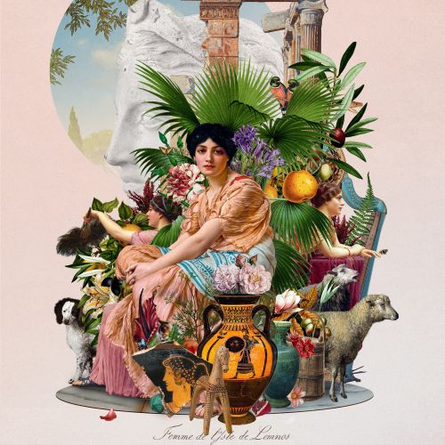 A woman seated among various animals and tropical plants by Patrick Boyer
