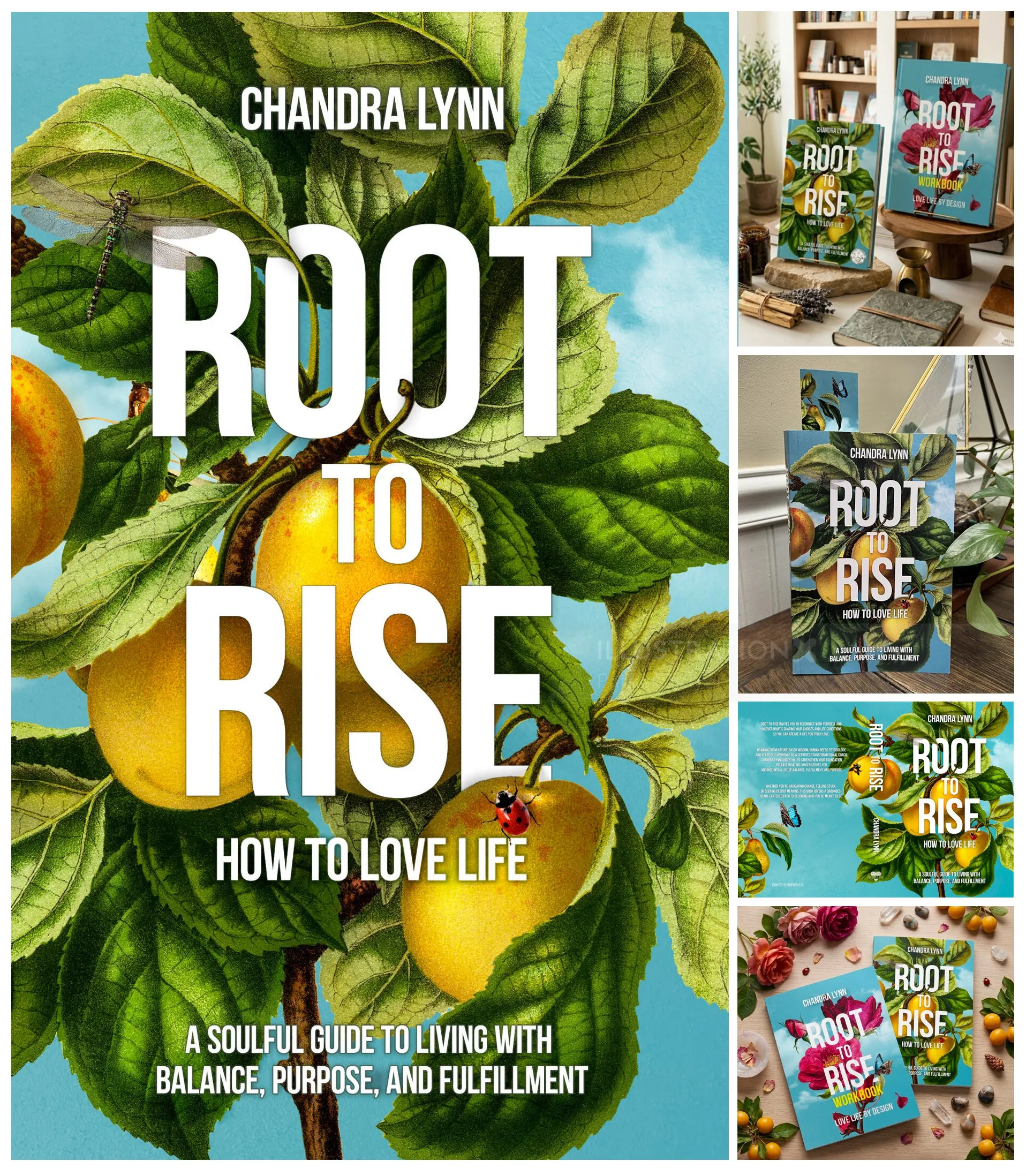 Root to Rise book covers by Chandra Lynn featuring fruit and leaves artwork by Patrick Boyer
