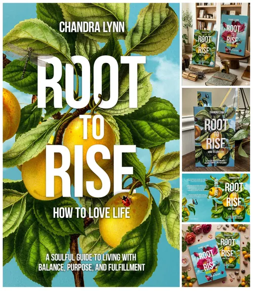 Die Buchcover von „Root to Rise“ wurden von Chandra Lynn gestaltet und zeigen Illustrationen von Früchten und Blättern von Patrick Boyer.