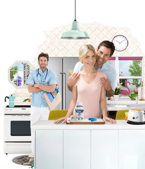 Graphic couple in kitchen
