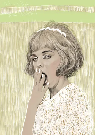 Digital portrait of a yawning woman with short hair by Patrick Rosche
