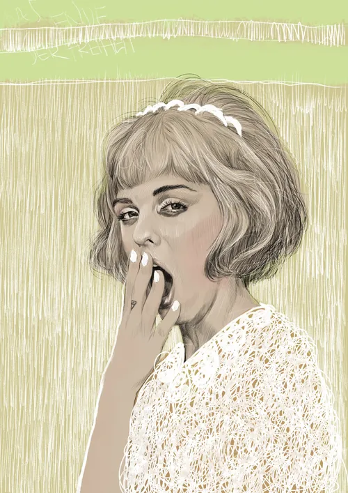 Digital portrait of a yawning woman with short hair by Patrick Rosche