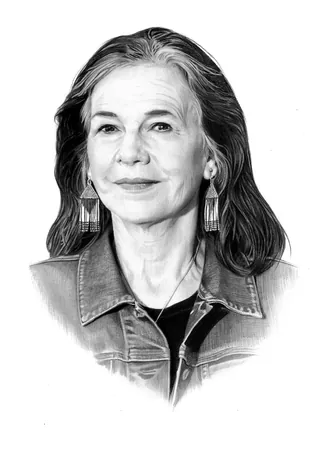 Portrait sketch of a middle-aged woman with earrings and denim jacket