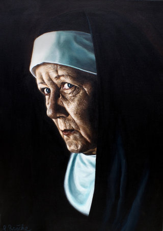 Ilustración de retrato de monja mayor
