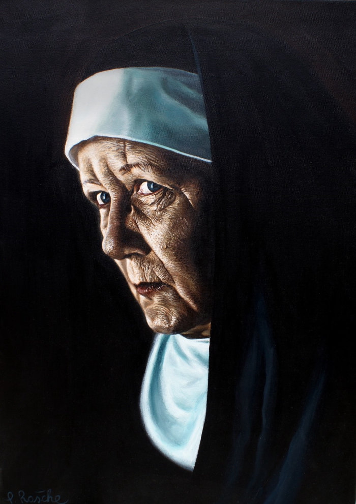 Portrait illustration of senior nun