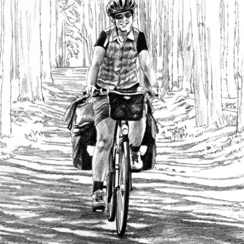 People woman cycling in the woods
