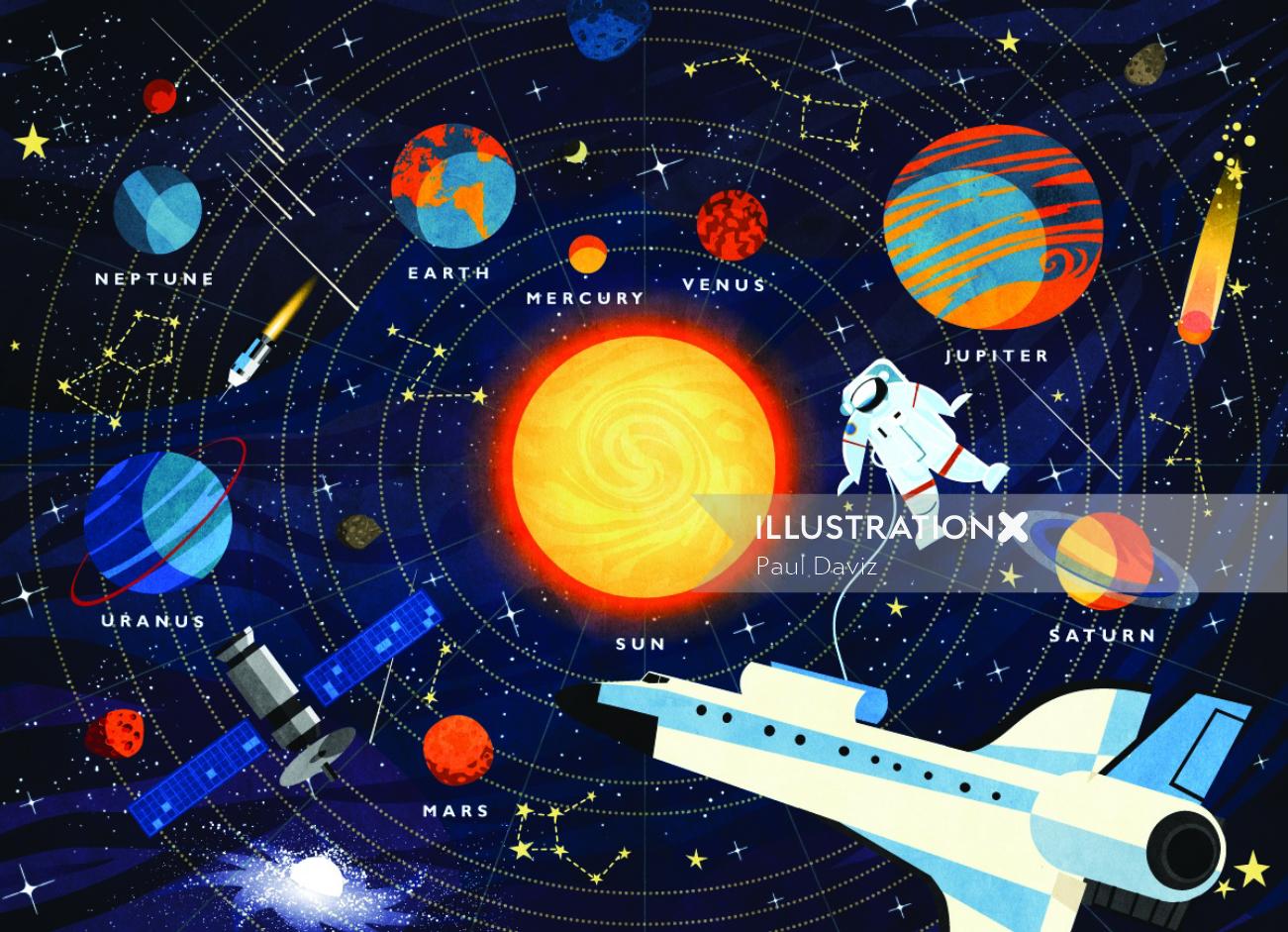 Arte gráfica da parede do Jigsaw do espaço