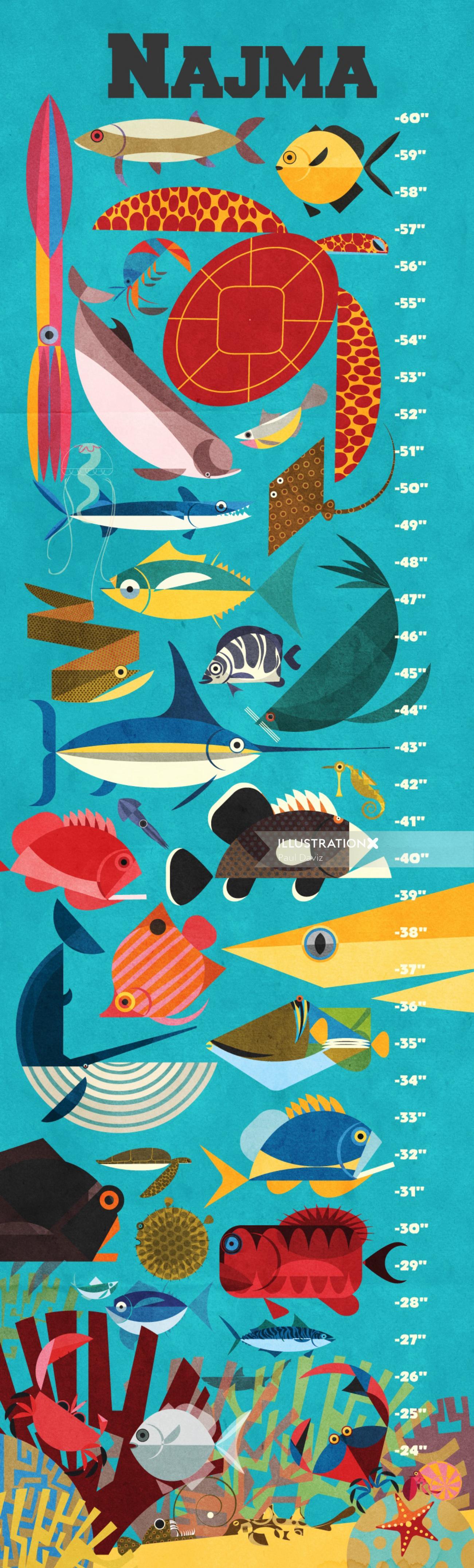 Colorful wall art of fishes