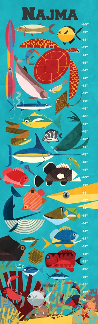 Colorful wall art of fishes