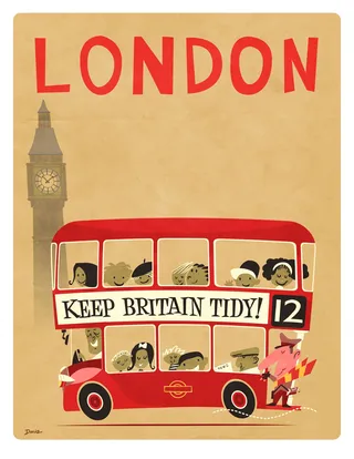 Póster souvenir del autobús de Londres para Daviz Industries