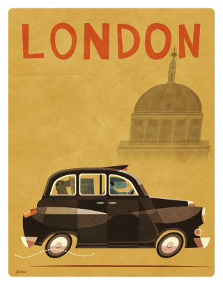 Affiche souvenir de taxi de Londres pour Daviz Industries
