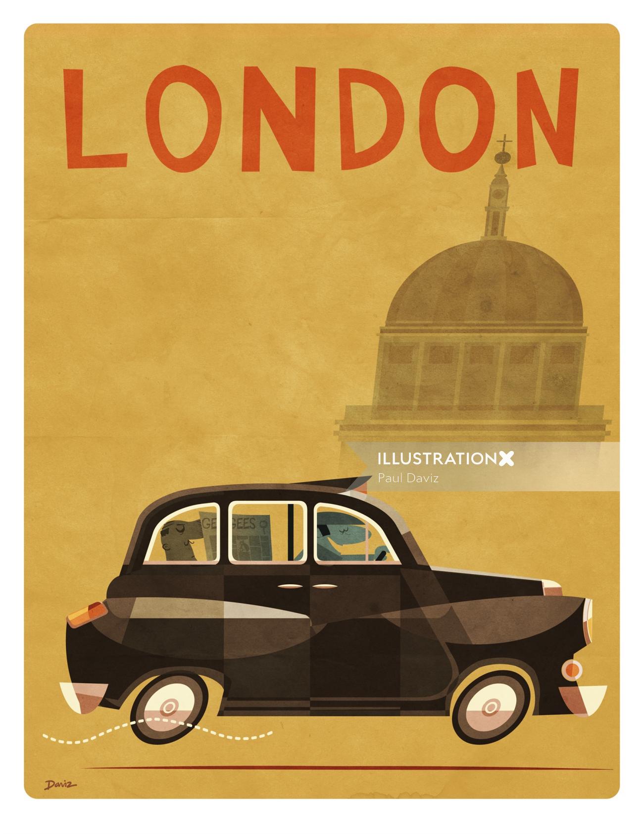 Cartaz de táxi de lembrança de Londres para as indústrias de Daviz