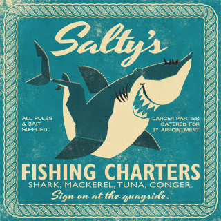 Affiche de la charte de pêche Retro Salty pour Open Road
