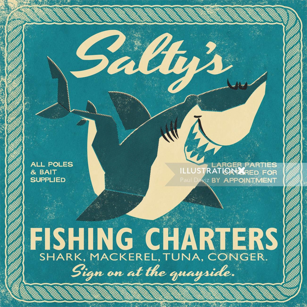 Cartaz retro da carta de pesca de Salty para a estrada aberta