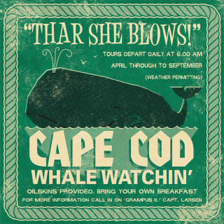 Póster retro de avistamiento de ballenas en Cape Cod para Open Road
