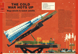 Graphique représentant un texte et une fusée La guerre froide s&#39;intensifie
