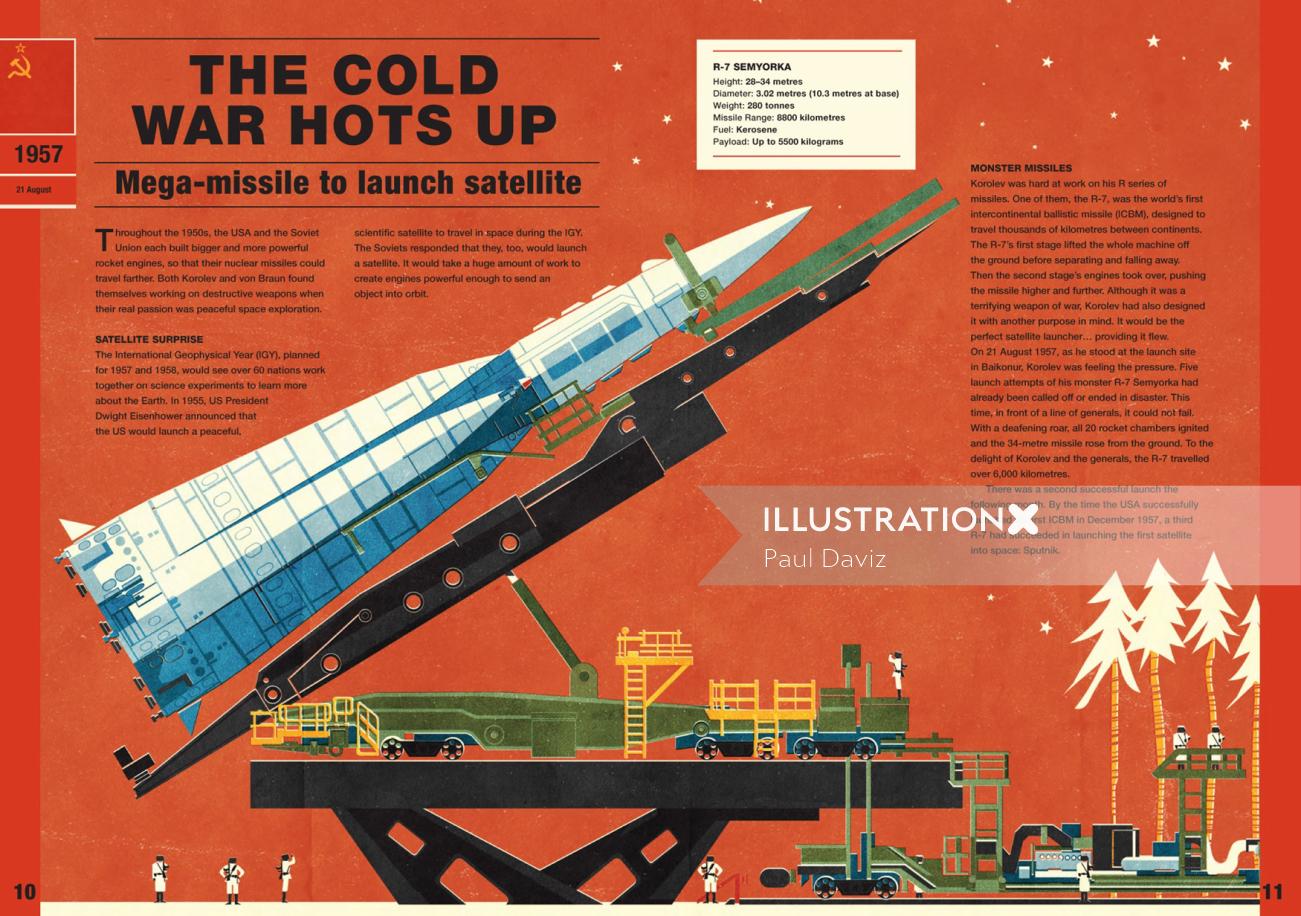 Graphic of text and rocket Cold war hots up
