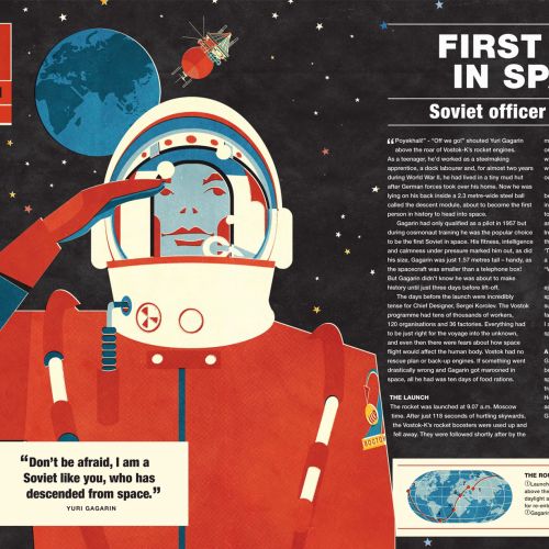 Vector illustration of first man in space 