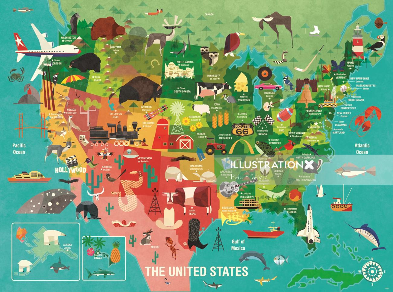 Wall art of of U.S. map