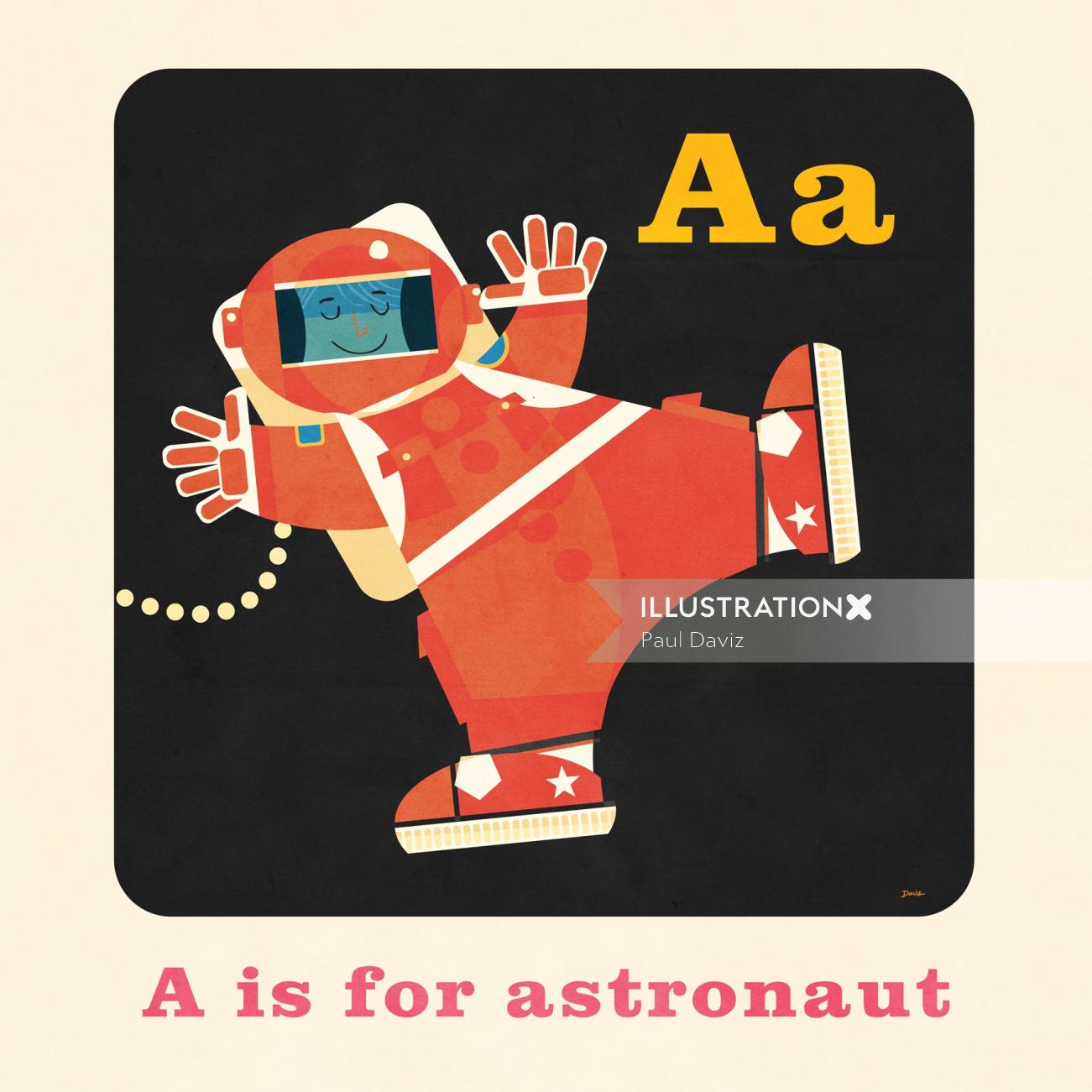 Graphic Illustration A is for astronaut

