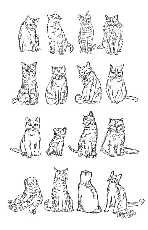 Arte em linha de gatos