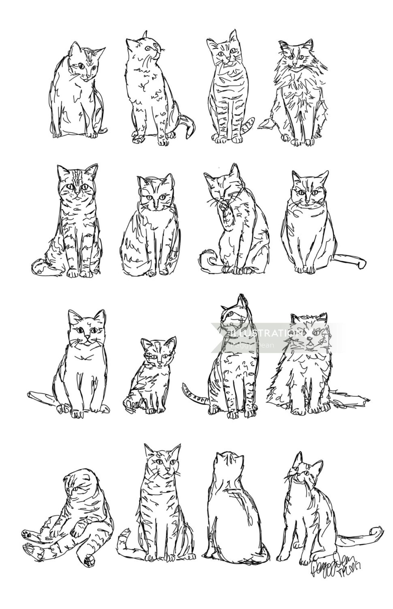 Arte lineal de gatos