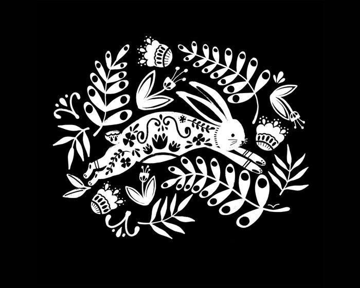 Illustration en noir et blanc de lapin