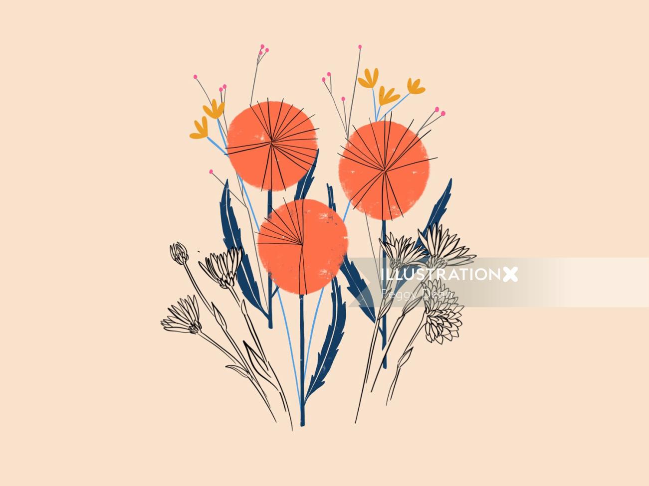 Graphic orange flowers
