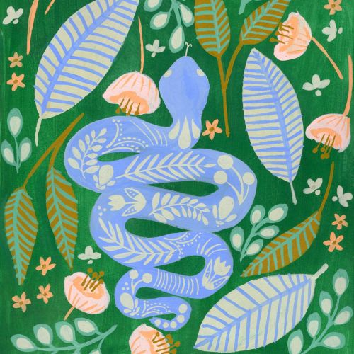 Gouache illustration of snake by Peggy Dean 