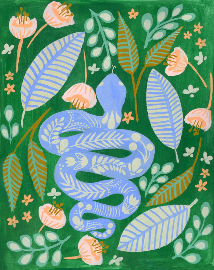 Gouache illustration of snake by Peggy Dean 
