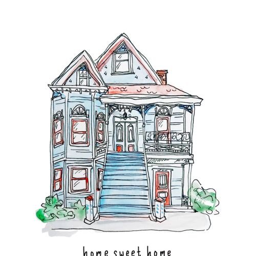 Watercolor drawing of Home sweet home 