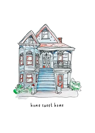 Watercolor drawing of Home sweet home 