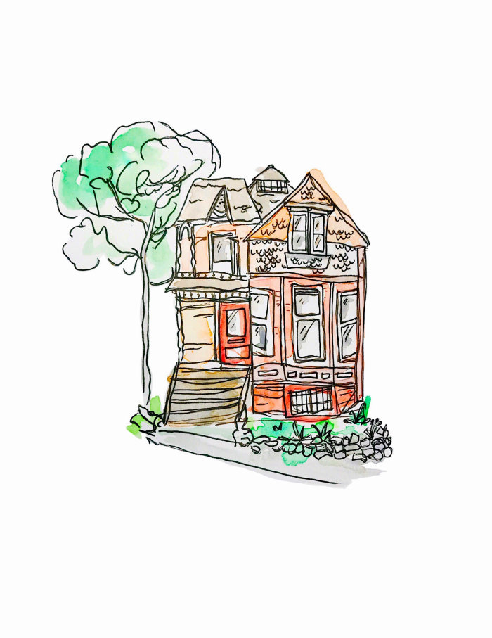 Watercolor drawing of beautiful house 