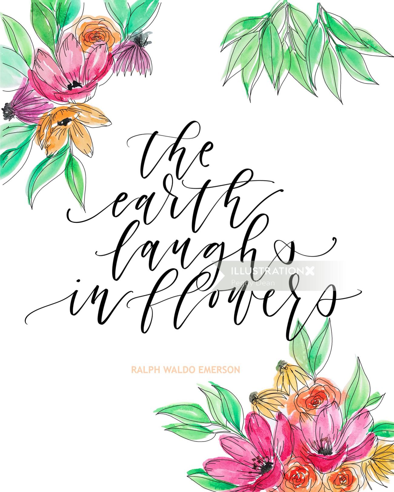La tierra se ríe en caligrafía de flores