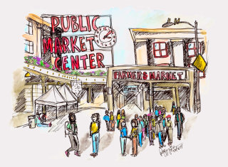 Desenho do centro do mercado público 