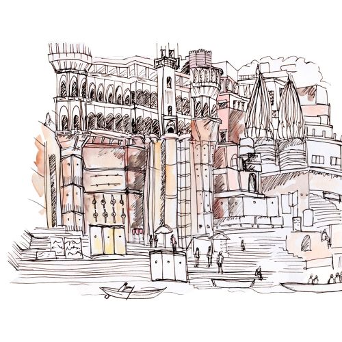 Architecture illustration of Varanasi in India