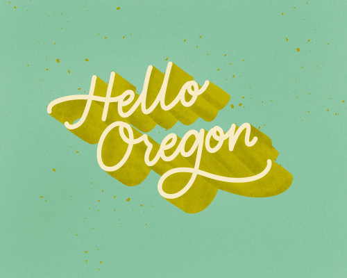 &quot;Olá Oregon&quot;, arte da rotulação por Peggy Dean