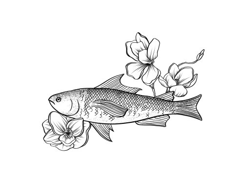 Arte de linha de peixes com flores