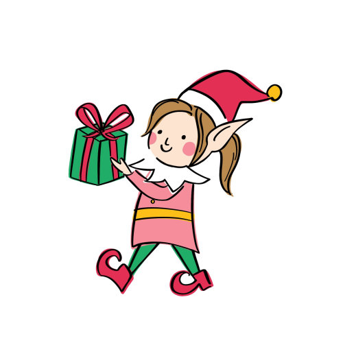 Graphic santa girl with gift box