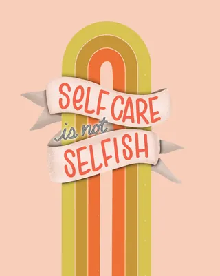Self care is not selfish banner illustration by Peggy Dean